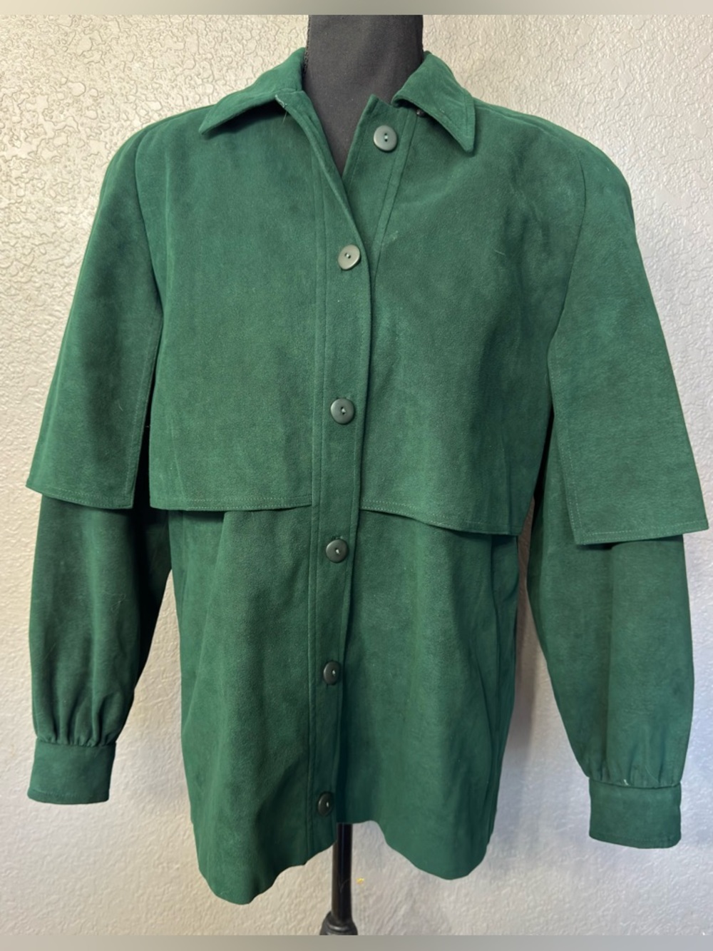 Utah Tailoring Vintage 70s/80s Women’s Sz L Green Ultrasuede Caped Jacket Rare - Picture 8 of 8